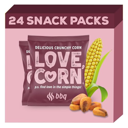 LOVE CORN Barbecue Geschmack - Geröstete Maiskörner - Glutenfrei - Vegan Mais Snacks - Kalorienarm - Gesunder Snack - (Packung mit 24 Beuteln, je 20g) von Love Corn