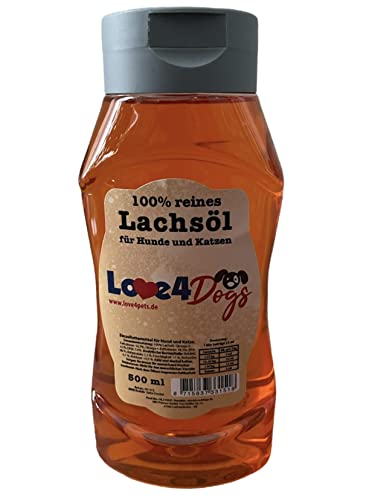 Love4Dogs Lachsöl für Hunde 500ml | Dosierflasche | Ergänzung für Barf, Trocken- und Nassfutter | wertvolle Nährstoffe von Love4Dogs