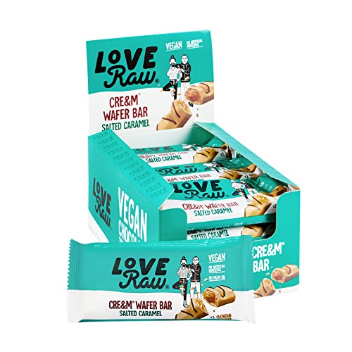 LoveRaw Cre&m® Oblatenriegel • Vegane Salted Caramel Chocolate • Milchfreie vegane Schokolade • So Good You Won't Believe It's Vegan • Hergestellt in Großbritannien • (12 x 45 g) von LoveRaw