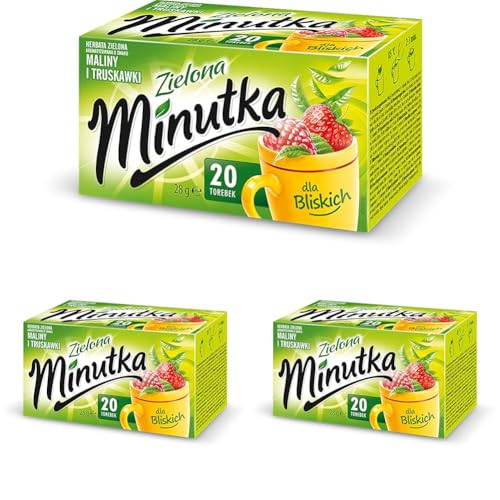 Minutka® Grüner Tee Himbeere und Erdbeere 20 Teebeutel - 1 Box - 1 x 26g - Green Tea with Strawberry and Raspberry - Hochwertige Mischung Teesorten - Grünteebeutel Express Cay - Vegan Glutenfrei von LOYD