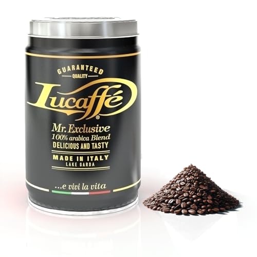 LUCAFFÈ Mr. Exclusive Arabica Kaffeebohnen 12 x 250gr Stahl können Aroma retten Arabica Kaffee Herkunft Südamerika Asien Afrika Kaffeebohnen süßer Geschmack Aroma Toast mittlerer Körper von Lucaffé