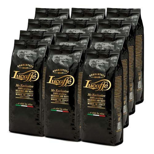 Lucaffé - Kaffeebohnen Mr. Exclusive 100% Arabica, 12 Packungen zu 1 kg | Kaffee aus ganzen Bohnen für Espresso | Mittlere Röstung | süß und weich Geschmack | intensives und umhüllendes Aroma von Lucaffé