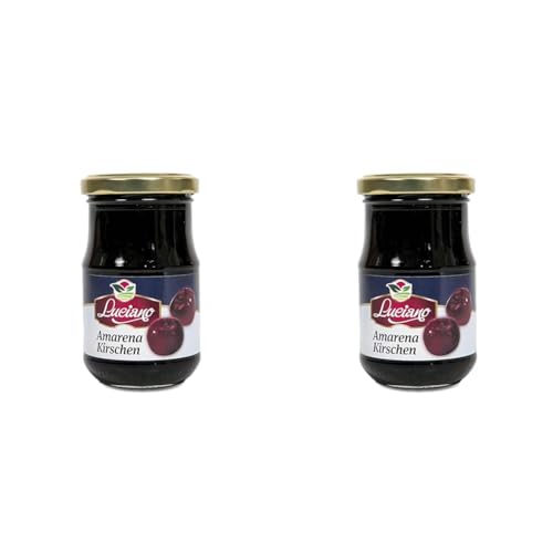 Luciano Amarena Kirschen 140g, entkernte Sauerkirschen im Glas, Maraschino Kirschen, Perfekt für Cocktails und Desserts (Packung mit 2) von Luciano