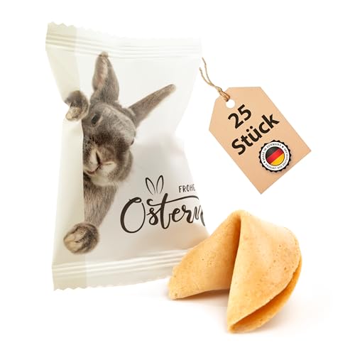 Lucky Treats - 25x Premium Ostern Glückskekse Weiß - Vegan & Regional - Osterdeko fürs Osternest - Sprüche auf Deutsch und Englisch - Ideale Oster Süßigkeiten für Erwachsene und Kinder von Lucky Treats