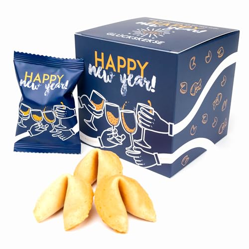 Lucky Treats Silvester Glückskekse 2024-12 Stück - Salted Caramel Geschmack - Gastgeschenke Silvester - Sprüche auf Deutsch & Englisch - Vegan - Made in Germany von Lucky Treats