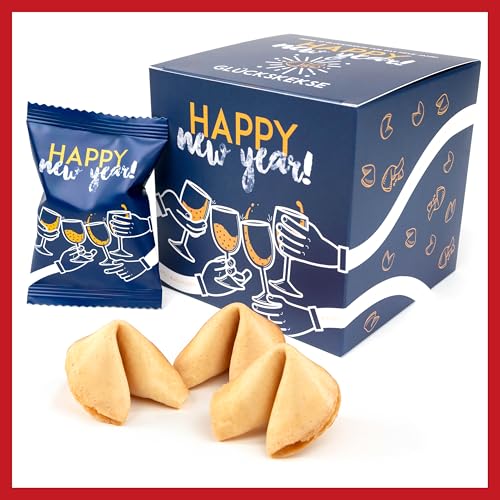 Lucky Treats Silvester Glückskekse 2024-12 Stück - Salted Caramel Geschmack - Gastgeschenke Silvester - Sprüche auf Deutsch & Englisch - Vegan - Made in Germany von Lucky Treats