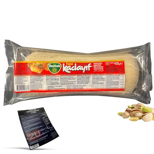 400g Engelshaar Teigfäden für Dubai Schokolade, Türkische Engelshaar Kadayif Teigfäden, Kunafeh Künefe inkl. Rezept zum selbst machen (1 x 400g) von Luna