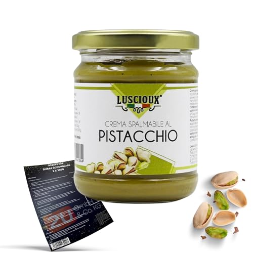 Pistaziencreme 200g für Dubai Schokolade inkl. Rezept zum selbst machen | Made in Sizilien mit hochwertigen Zutaten | 20% Pistaziengehalt (1 x 200g) von Luna