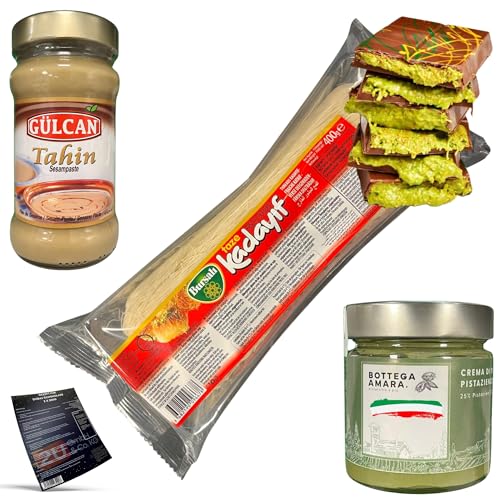 Zutaten für Dubai Schokolade selber machen Set, Schokolade DIY Geschenke Kit, Türkische Kadayif Kunafeh 400g, Italienische Pistaziencreme 200g, Tahin Sesampaste 300g & Rezept (Dubai Schokolade Set) von Luna