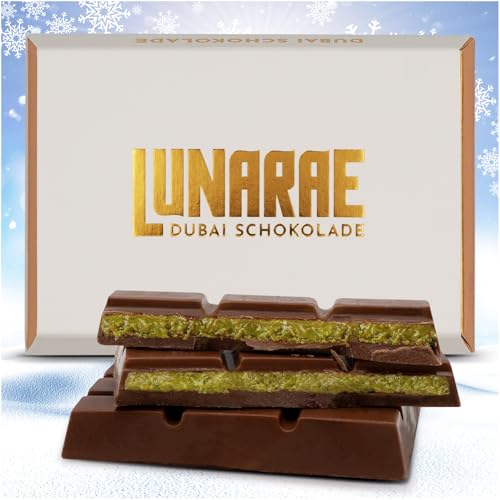 Lunarae Edle Dubai Schokolade mit Pistaziencreme I Schokolade Geschenk 100 g I Hochwertige Schokolade Weihnachten in goldener Schachtel I Dubai Schokolade Pistazie I Exklusives Set kaufen von Lunarae