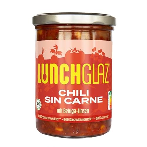 Lunchglaz | Chili sin Carne mit Beluga-Linsen | Vegan | 390g | 100% Bio | Ohne Zuckerzusatz | Ohne Geschmacksverstärker | Ohne Konservierungsstoffe von Lunchglaz