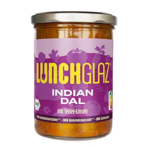 Lunchglaz | Indian Dal mit Teller-Linsen | Vegan | 390g | 100% Bio | Ohne Zuckerzusatz | Ohne Geschmacksverstärker | Ohne Konservierungsstoffe von Lunchglaz