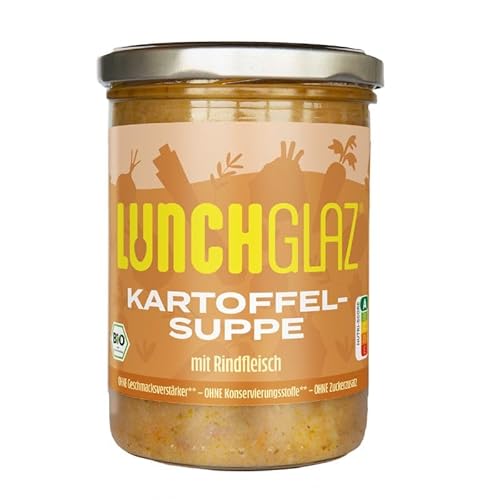 Lunchglaz | Kartoffelsuppe mit Rindfleisch | 390g | 100% Bio | Ohne Zuckerzusatz | Ohne Geschmacksverstärker | Ohne Konservierungsstoffe von Lunchglaz