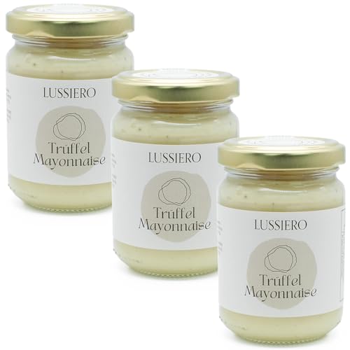 3er Pack Lussiero Premium Trüffelmayonnaise mit echtem schwarzen Trüffel Gourmet Trüffelmayonnaise ideal für Pommes, Burger, Sandwiches und Feinschmecker, Glutenfrei, 120g von Lussiero