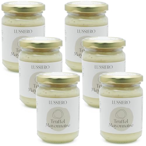 6er Pack Lussiero Premium Trüffelmayonnaise mit echtem schwarzen Trüffel Gourmet Trüffelmayonnaise ideal für Pommes, Burger, Sandwiches und Feinschmecker, Glutenfrei, 120g von Lussiero