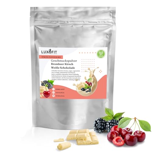 luxofit Geschmackspulver Strong Flavour Mix 300g Getränkearoma Pulver Geschmacksintensive Backzutat Natürlich und Zuckerfreies Pulver, Veganer Geschmacksverstärker (Brombeer Kirsch Weiße Schokolade) von luxofit