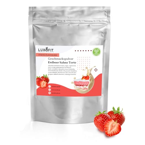 Geschmackspulver Strong Flavour Mix 300g Getränkearoma Pulver Geschmacksintensive Backzutat Natürlich und Zuckerfreies Pulver, Veganer Geschmacksverstärker (Erdbeer Sahne Torte) von luxofit