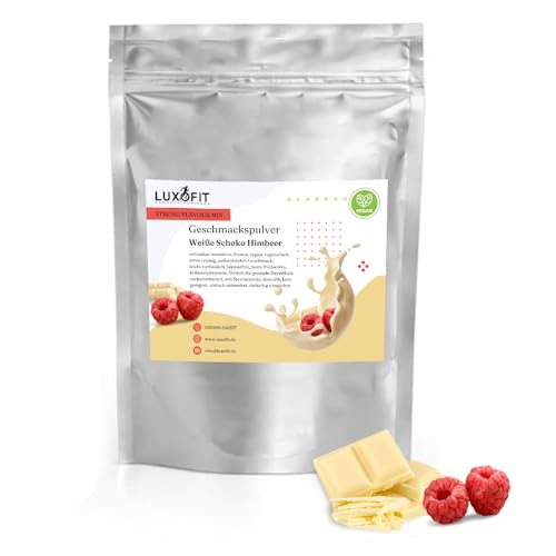 Luxofit Weiße Schokolade Himbeer Geschmackspulver 300 g Strong Flavour Mix Getränkearoma Pulver Geschmacksintensive Backzutat Natürlich und Zuckerfreies Pulver, Veganer Geschmacksverstärker von luxofit