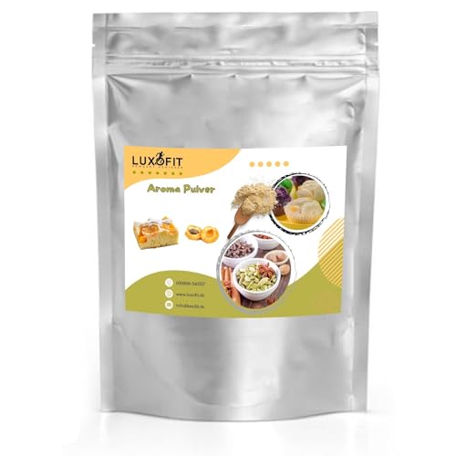 Luxofit Aprikosenkuchen Aroma Pulver, cremig, fruchtig, Vegan, Allergenfrei, Wasserlöslich, Intensive Geschmacksergebnisse, geeignet für Aromatisierung von Lebensmitteln, Made in Germany (500g) von luxofit