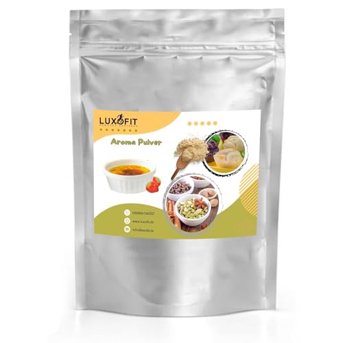 luxofit CRÈME BRÛLÉE AROMA PULVER CREMIG UND FRUCHTIG AROMEN ZUR VERFEINERUNG DES GESCHMACKES GMO-FREI VEGETARISCH UND VEGAN MADE IN GERMANY GEEIGNET FÜR LEBENSMITTEL UND GETRÄNKE (500 G) Braun von Luxofit