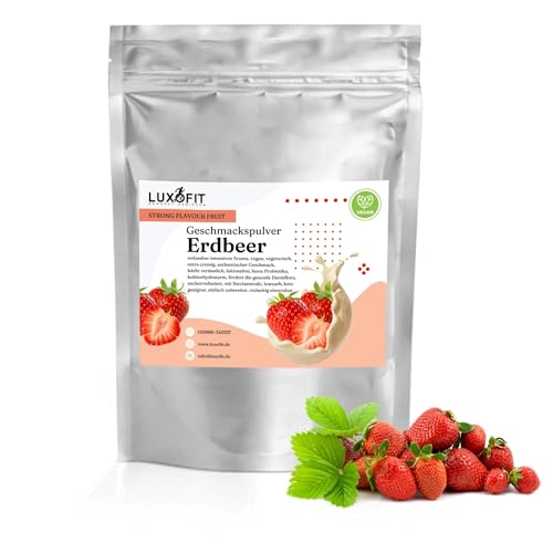 Luxofit STRONG FLAVOUR FRUIT Kalorienarmes Geschmackspulver vielseitig einsetzbar für Lebensmittel, 300 Gramm, Gesunde Ernährung, Natürliche Farbstoffe, Made in Germany (Erdbeer) von luxofit