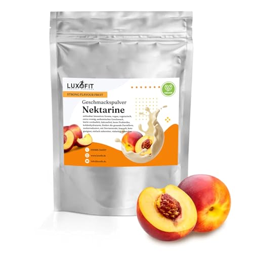 Luxofit STRONG FLAVOUR FRUIT Kalorienarmes Geschmackspulver vielseitig einsetzbar für Lebensmittel, 300 Gramm, Gesunde Ernährung, Natürliche Farbstoffe, Made in Germany (Nektarine) von luxofit