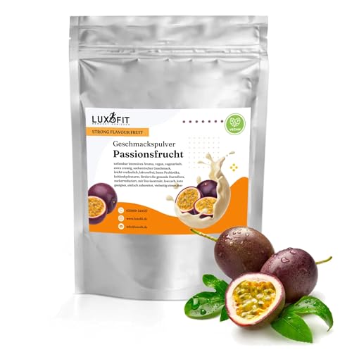 Luxofit STRONG FLAVOUR FRUIT Kalorienarmes Geschmackspulver vielseitig einsetzbar für Lebensmittel, 300 Gramm, Gesunde Ernährung, Natürliche Farbstoffe, Made in Germany (Passionsfrucht) von luxofit