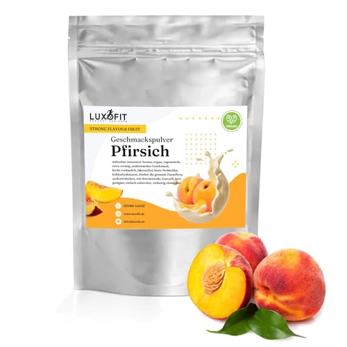 Luxofit STRONG FLAVOUR FRUIT Kalorienarmes Geschmackspulver vielseitig einsetzbar für Lebensmittel, 300 Gramm, Gesunde Ernährung, Natürliche Farbstoffe, Made in Germany (Pfirsich) von luxofit