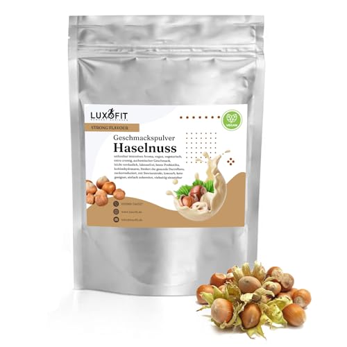 Luxofit STRONG FLAVOUR Kalorienarmes Geschmackspulver vielseitig einsetzbar für Lebensmittel / 300 Gramm, Made in Germany, Vegan und Vegetarisch, Getränkearoma Pulver (Haselnuss) von luxofit