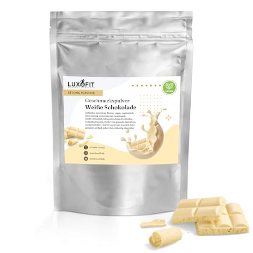 Luxofit STRONG FLAVOUR Kalorienarmes Geschmackspulver vielseitig einsetzbar für Lebensmittel Geschmackspulver Strong Flavour / 300 Gramm, Vielseitig einsetzbares Getränkearoma (Weiße Schokolade) von Luxofit