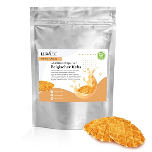 Luxofit STRONG FLAVOUR Kalorienarmes Geschmackspulver vielseitig einsetzbar für Lebensmittel / 300 Gramm, Made in Germany, Vegan und Vegetarisch, Getränkearoma Pulver (Belgischer Keks) von Luxofit