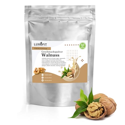 Luxofit STRONG FLAVOUR Kalorienarmes Geschmackspulver vielseitig einsetzbar für Lebensmittel / 300 Gramm, Made in Germany, Vegan und Vegetarisch, Getränkearoma Pulver (Wallnuss) von luxofit