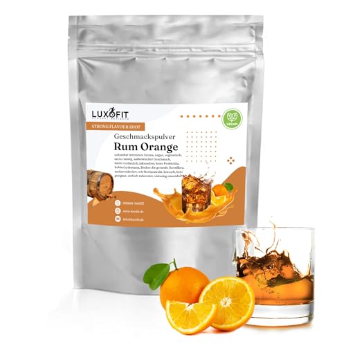 Luxofit STRONG FLAVOUR SHOT Kalorienarmes Geschmackspulver vielseitig einsetzbar für Lebensmittel, Vegan, Zuckerreduziert, Geschmacksvielfalt, Aromatisches Pulver (Rum Orange) von luxofit