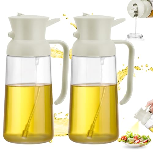 Lvefyti 2 in 1 Ölsprüherfür speiseöl,2 Stück 550ml Öl Sprühflasche,Glas Öl Flaschen Können Ölspray und Gießen,Öl Zerstäuber für Kochen Grillen Salat Backen Heißluftfritteuse(Grau) von Lvefyti