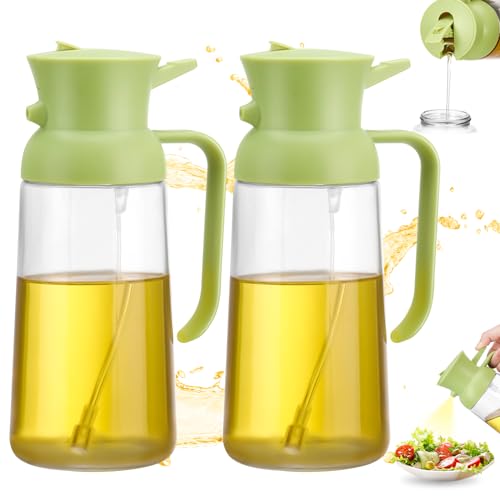 Lvefyti 2 in 1 Ölsprüherfür speiseöl,2 Stück 550ml Öl Sprühflasche,Glas Öl Flaschen Können Ölspray und Gießen,Öl Zerstäuber für Kochen Grillen Salat Backen Heißluftfritteuse(Grün) von Lvefyti