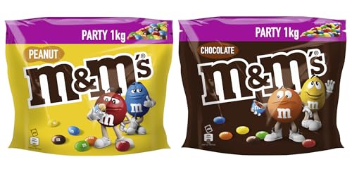 M&M'S 2 Packungen (2kg) Peanut 1kg & Chocolate 1kg - Süßigkeiten, Schokolinsen mit bunter Zuckerhülle, Schokolade, Erdnüsse von M&M'S