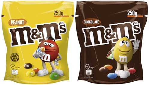 M&M’S 2 Packungen (500g) Peanut 250g & Schokolade 250g - Schokolinsen mit bunter Zuckerhülle, Schokolade, Erdnüsse von M&M'S