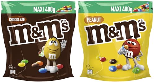 M&M'S 2 Packungen (800g) Chocolate 400g & Peanut 400g, Süßigkeiten, Schokolinsen in bunten Farben, knackige Hülle, Schokolade, Erdnüsse von M&M'S