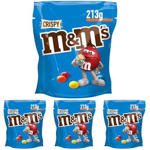 M&M'S Crispy, Schokolinsen mit Knusperkern, Schokolade, 1 Packung (1 x 213g) (Packung mit 4) von M&M'S