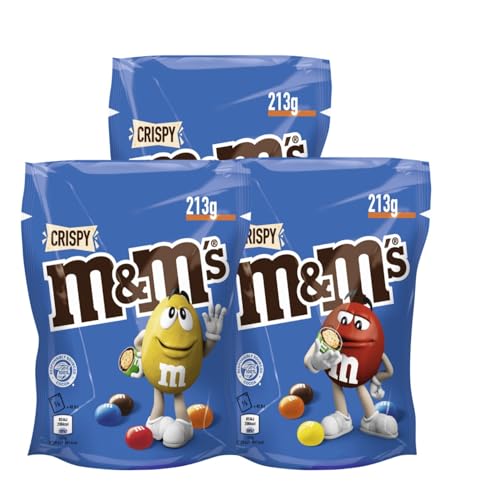 M&M'S Crispy 3x 213g Schokolinsen Knusperreiskern in Milchschokolade mit Zuckerüberzug von M&M'S