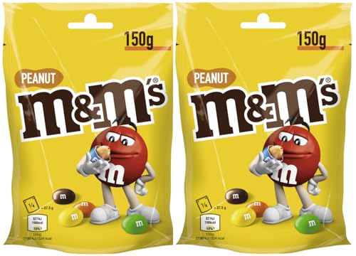 M&M'S Peanut 2x 150g | Peanut | Schokolinsen mit Erdnusskern | Schokolade Geschenk Snack Naschen Süßigkeiten Süßes | Zwei Packungen (2 x 150g = 300g) von M&M'S