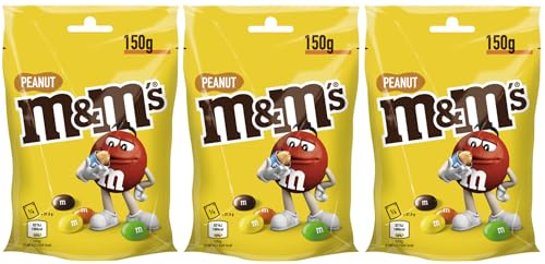 M&M'S Peanut 3x 150g | Peanut | Schokolinsen mit Erdnusskern | Schokolade Geschenk Snack Naschen Süßigkeiten Süßes | Drei Packungen (3 x 150g = 450g) von M&M'S