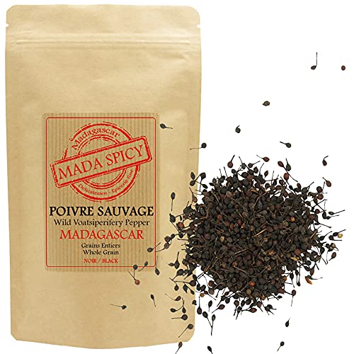 Wilder Madagaskar Urwaldpfeffer schwarz"voatsiperifery" 100g. Wiederverschließbaren Beutel von MADA SPICY Madagascar Delicatessen - Epicerie fine