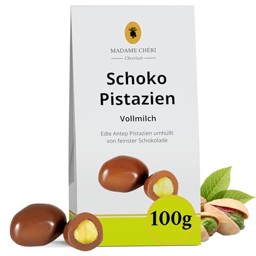 Madame Cheri Schoko Pistazien Vollmilch 100 g – Edle Pistazien in Vollmilchschokolade – Schokolierte Antep Pistazien – Aromatische Pistazien umhüllt von feiner belgischer Schokolade von MADAME CHÊRI