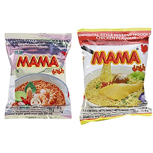 MAMA Instantnudeln mit Hühnerfleischgeschmack – Instantnudelsuppe orientalischer Art – 30 x 55 g & Instantnudeln Tom Yum mit Shrimpsgeschmack – Instantnudelsuppe orientalischer Art – 30 x 60 g von MAMA