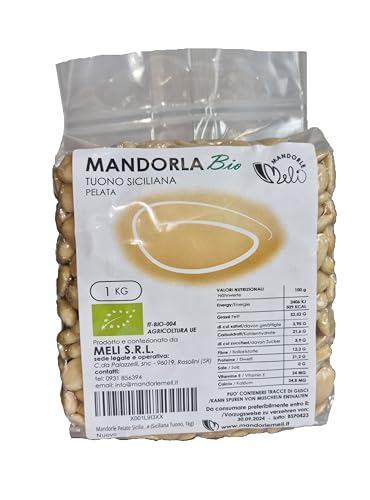 Sizilianische Bio-Mandeln geschält - Trockenfrüchte Quelle von Vitaminen und Ballaststoffen - Glutenfrei (Siciliana Tuono, 1kg) von MANDORLE MELI