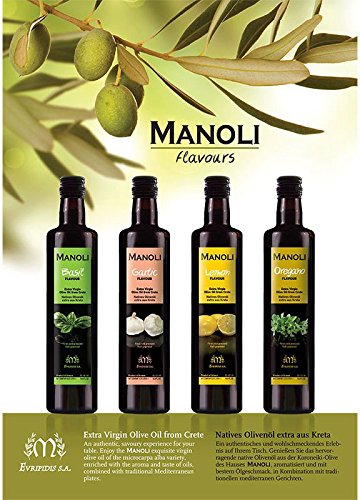 4er Set Manoli Flavour Olivenöl 4x250ml Zitrone Knoblauch Oregano Basilikum Öl zum würzen verfeinern aus Kreta Greichenland von MANOLI