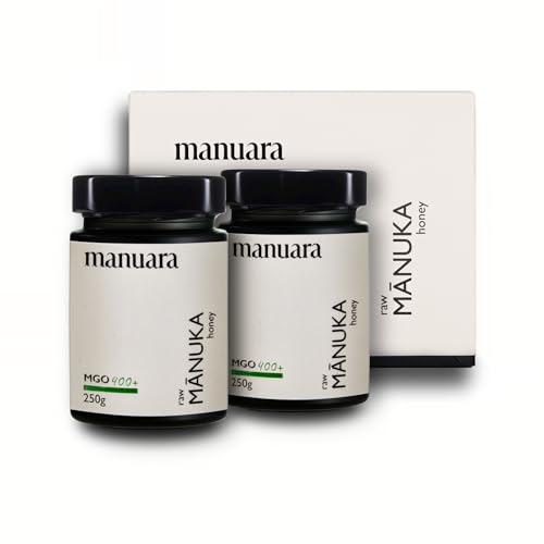 Vorteilspack 2 x Original Manuka Honig MGO 400+ aus Neuseeland - 2 x 250g im lichtundurchlässigen Glas - laborgeprüft mit zertifiziertem Methylglyoxal-Gehalt von MANUARA