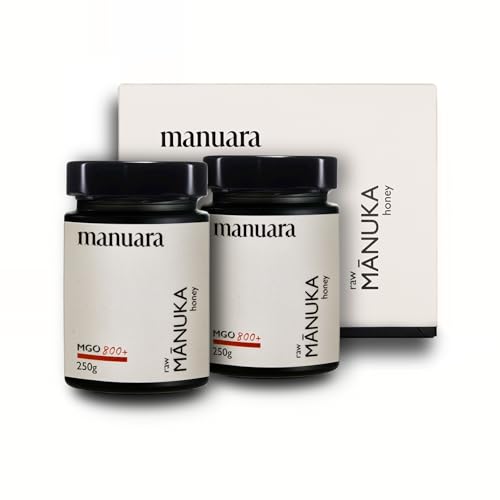 Vorteilspack 2 x Original Manuka Honig MGO 800+ aus Neuseeland - 2 x 250g im lichtundurchlässigen Glas - laborgeprüft mit zertifiziertem Methylglyoxal-Gehalt von MANUARA