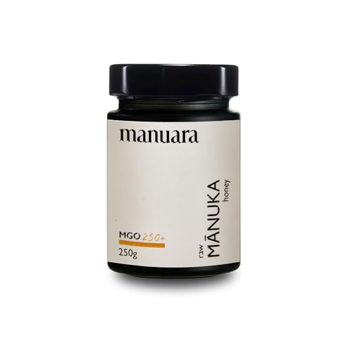 Manuka Honig MGO 250+ 250g im lichtundurchlässigen Glas – laborgeprüft mit zertifiziertem Methylglyoxal-Gehalt von MANUARA